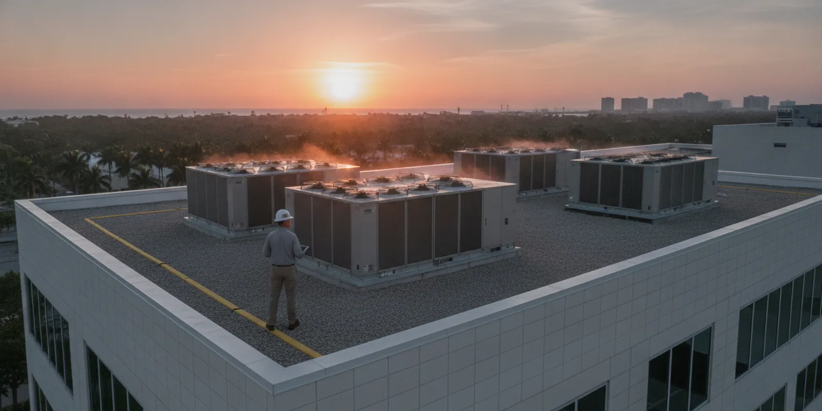 Commercial rooftop HVAC units serving a Florida business building