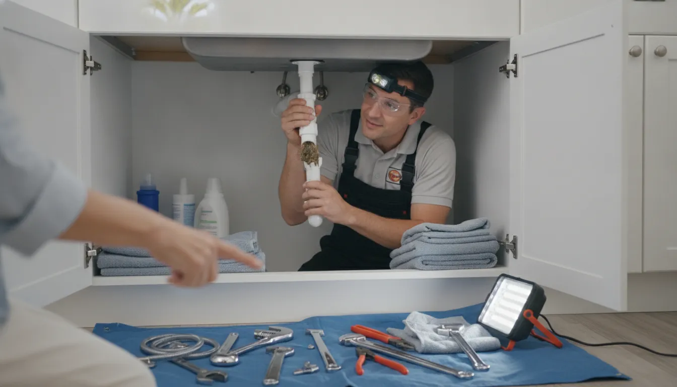 Plumber inspecting a residential drain